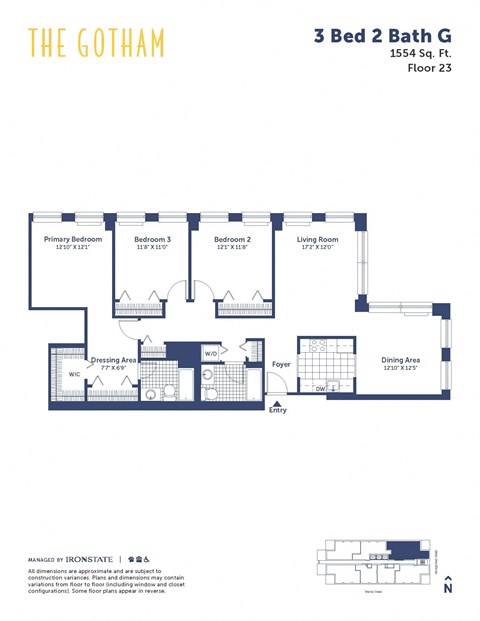 Floor plan for 3 beds, 2 baths, 1554 sqft